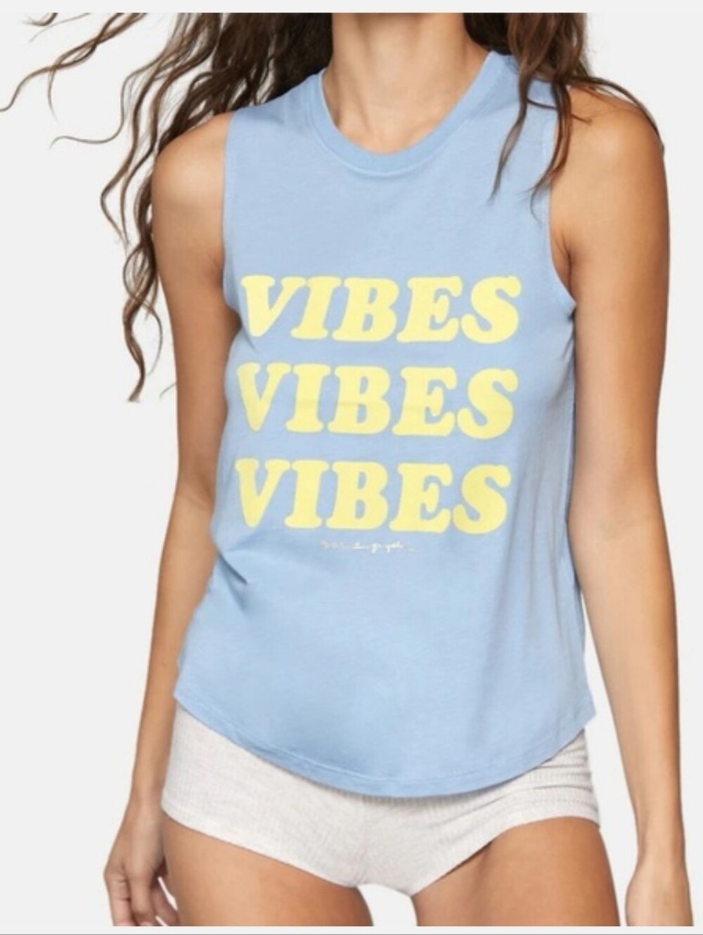 Spiritual Gangster Pale Blue Muscle Tank with Yellow VIBES Graphic "Large"